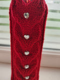 Knitted Wine Bottle Cozy Cable Knit Sleeve, Red Valentine’s Day Wine Decor, Heart Buttons Bottle Sweater, Wedding Table Decor Housewarming Gift
