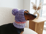 Dog hat with pom poms wool, warm hat for dachshund, wool hat for small dogs