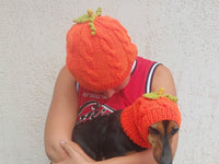 Matching Halloween Pumpkin Hat Set: Mom & Dog Angora Blend Knit
