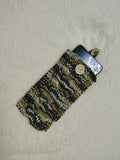 Handmade Knitted Phone Sleeve Case - Soft Wool Protective Sock Pouch for iPhone & Android - Colorful Cable Knit Phone Cover with Wooden Button - Gift for Her