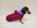 Cozy Dachshund Sweater, Hand Knit Cable Jumper for Doxie, Winter Wiener Dog Clothes, Custom Pet Apparel, Magenta Purple Knitwear for Dogs