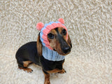 Double Pom Pom Dog Hat, Hand Knitted Winter Dog Beanie, Warm Wool Dog Snood for Small Dogs