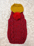 Dachshund Sweater with Pom Pom, Knitted Dog Clothes for Dachshunds, Custom Weenie Dog Coat, Dachshund Gift, Red Cable Knit Dog Sweater
