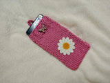Crochet Daisy Phone Sock, Knitted Smartphone Sleeve with Flower Phone Pouch, Boho Cell Phone Case, Handmade Gift for Her