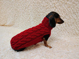 Christmas tree wool sweater with arans for dog, dachshund warm clothes jumper with cable
