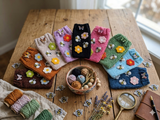 Handmade Knitted Phone Sleeve with Bee and Flower Patches, Green Cell Phone Sock, Cute Aesthetic Phone Pouch, Gift for Nature Lovers