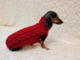 Wool Heart sweater with arans for a dog, dachshund warm clothes jumper with Cable