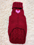 Wool Heart sweater with arans for a dog, dachshund warm clothes jumper with Cable