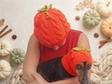 Matching Halloween Pumpkin Hat Set: Mom & Dog Angora Blend Knit