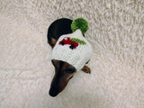 Car Christmas tree Dog Hat PomPom, Designer Pet Party Clothes outfit, Warm Winter knitted Dachshund cap with Pattern, gift for dogs lover
