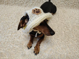 Paw dog hat Summer sun with holes for ears. Hand knitted sun cap dachshund. Stylish Pet Photo Props and Gift Dog Moms