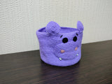 Crochet Hippo Basket, Purple Hippopotamus Nursery Storage Bin, Cute Makeup Brush Holder, Small Yarn Bowl, Kids Room Decor, Baby Shower Gift