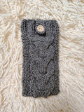 Cozy Cable Knit Phone Cover, Cream White Knitted Phone Pouch with Wooden Button, Protective Smartphone Sleeve, Winter Tech Gift
