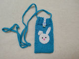Knitted Bunny Phone Sleeve with Strap, Cute Rabbit Crossbody Phone Bag, Handmade Crochet Phone Sock, Kawaii Animal Phone Pouch