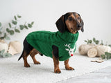 Christmas deer print wool sweater with arans for dogs, dachshund warm clothes jumper cable