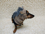 Knitted Donkey Snood Hat for Dachshund - Handmade Dog Costume with Ears and Mane