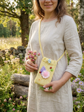 Knitted Crossbody Phone Bag with Flowers • Aesthetic Boho Cell Phone Purse • Handmade Shoulder Pouch for Smartphone