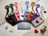Heart Knitted Phone Crossbody Bag | Crochet Valentine Gift for Her | Small Romantic Smartphone Purse with Heart Decor | Made with Love Phone Sleeve