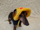 Duck Summer sun hat dogs with holes for ears. Hand knitted sun cap dachshund. Stylish Pet Photo Props and Gift Dog Moms