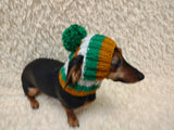 Multi-Color Striped Dog Snood: Hand-Knit Pom-Pom Beanie for Dachshunds