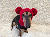 Christmas Clothes Pet Outfit Pom Pom Hat, Pet clothes winter warm wool snood hat for small dogs with pompom, pet gift, dog gift