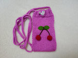 Handmade Knitted Phone Bag • Red Cherry Fruit Decor Phone Case • Aesthetic Gift for Teen Girls