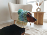 Dog hat with pom poms wool, warm hat for dachshund, wool hat for small dogs