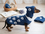 Halloween costume for dogs with skulls , knitted costume pirate sweater and hat for dog
