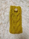 Cozy Cable Knit Phone Cover, Cream White Knitted Phone Pouch with Wooden Button, Protective Smartphone Sleeve, Winter Tech Gift