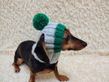Rainbow striped snood hat for dogs, rainbow hat for dachshunds with open ears