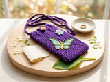 Purple Butterfly Knitted Phone Bag • Aesthetic Fairycore Crossbody Purse • Handmade Floral Cell Phone Sleeve