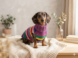 Handmade Knit Dachshund Sweater - Colorful Striped Dog Clothes