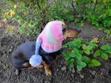 Knitted Dog Snood Hat with Pom Pom – Warm Winter Puppy Beanie & Dachshund Clothes