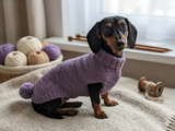Sweater with pompom for dachshund puppy or small dog knitted of angora wool handmade.
