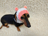 Double Pom Pom Dog Hat, Hand Knitted Winter Dog Beanie, Warm Wool Dog Snood for Small Dogs