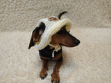 Paw dog hat Summer sun with holes for ears. Hand knitted sun cap dachshund. Stylish Pet Photo Props and Gift Dog Moms