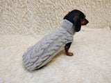 Paw print wool sweater with arans for dogs, dachshund warm clothes jumper with cables