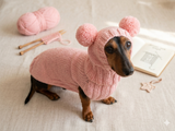 Alpaca clothes for pet dog costume sweater and hat with pompoms, hare rabbit set jumper and hat for dachshund