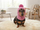 Warm winter snood hat for a dog with a pom-pom