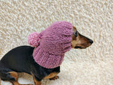 Angora Super Warm Dog Hat with Pom-Pom, Knitted Costume Pet Clothes Warm Cap Closed Ears for Dachshund beanie
