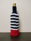 Navy & White Striped Wine Cozy with Red Ribbed Base