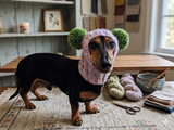 Winter wool melange aran hat for dog with two large pompoms