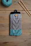 Cozy Cable Knit Phone Sock - Universal Smartphone Protective Sleeve - Hand Knitted Woolen Phone Bag with Button Closure - Boho Style Phone Accessory