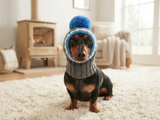 Monkey pet hat with big pompom, warm winter dog hat with pompom
