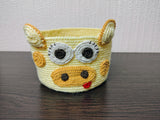 Crochet Cow Basket, Small Amigurumi Nursery Organizer, Cute Farm Animal Storage Bin, Handwoven Cotton Boho Decorative Basket, Gift for Baby Shower (4.7 \times 3.1")