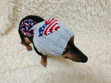 Patriotic Dog Hat with Heart US Flag Pom Pom Warm Winter Wool Dachshund Clothes
