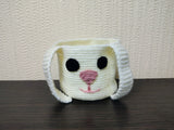 Crochet Lop Ear Bunny Basket, Miniature Rabbit Nursery Storage Bin, Cute Pencil and Crochet Hook Holder, Small Easter Candy Bowl, Kawaii Desk Decor