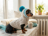 Pet clothes winter warm wool snood hat for small dogs with pompom, pet gift, dog gift
