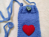 Heart Knitted Phone Crossbody Bag | Crochet Valentine Gift for Her | Small Romantic Smartphone Purse with Heart Decor | Made with Love Phone Sleeve