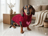 Wool Heart sweater with arans for a dog, dachshund warm clothes jumper with Cable